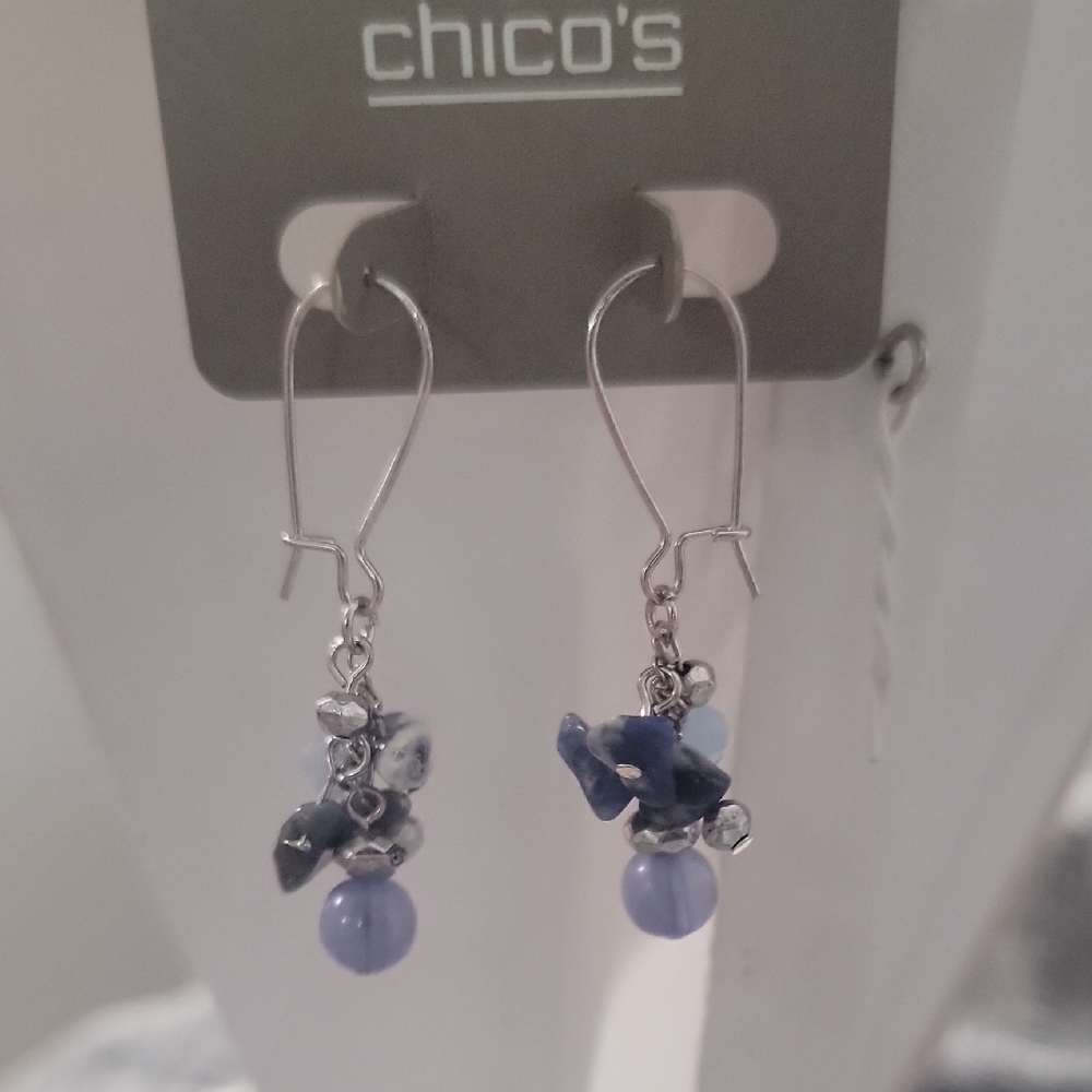 Chico's Silver Tone and Blue Dangle Earrings